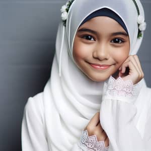 Young Girl in White Hijab | Elegant Outfit for Girls