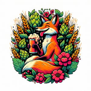 Craft Beer Label with Vibrant Fox Illustration