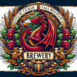 Medieval Fantasy Brewery Emblem: Red Cellar Dragon and Craft Beer Culture
