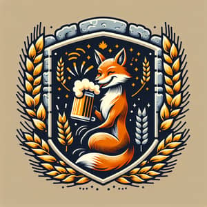 Craft Beer Brewery Coat of Arms with Celebrating Fox