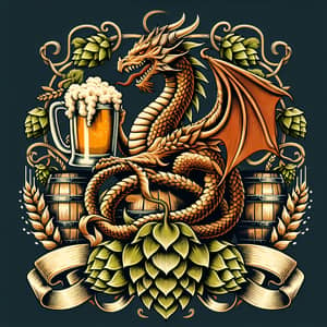 Brewery Dragon Coat of Arms: Hop Dragon Sipping Beer