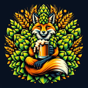 Craft Beer Label Design with Hops Fox Illustration