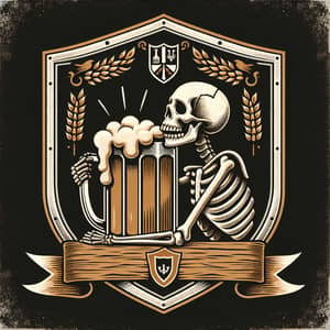 Antique Coat of Arms: Skeleton Enjoying Beer - Brewery Design