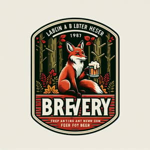 Vintage Brewery Beer Label with Fox in Fall Forest