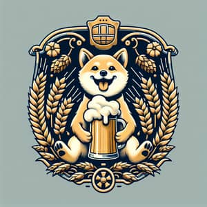 Brewery Coat of Arms with Shiba Inu Dog Drinking Beer