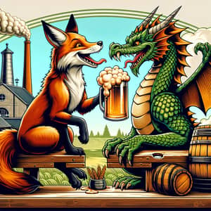 Brewery Coat of Arms: Fox and Dragon Enjoying Beer Together