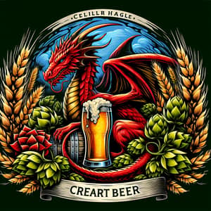 Vivid Red Cellar Dragon Enjoying Craft Beer in Vibrant Fantasy Scene