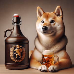 Shiba Inu and German Beer Growler: Enjoying a Casual Moment