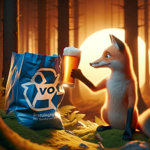 GVÖ Recycling Bag and Fox Sharing Beer in Forest Setting