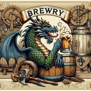Intricately Detailed Brewery Coat of Arms with Dragon