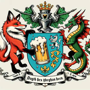 Fox Drinking Beer and Dragon Coat of Arms