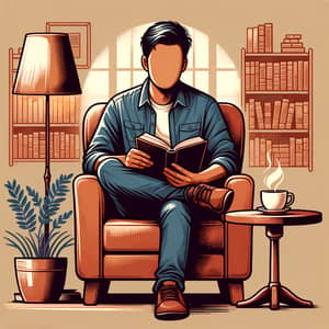 South Asian Male Sitting Comfortably with a Book | Cozy Room Setting