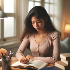 Dedicated South Asian Female Student Engrossed in Studies