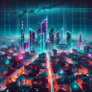 Futuristic Cyberpunk Tbilisi: Neon-lit Skyscrapers at Night