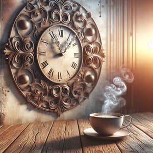 Tranquil Afternoon Clock and Coffee Illustration