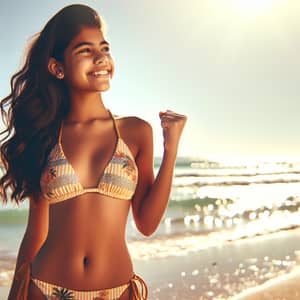 Hispanic Teenage Girl in Stylish Bikini Enjoying Sunny Beach