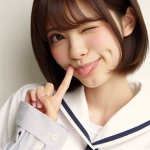 Japanese High School Girl Teasingly Winking | Bob Haircut