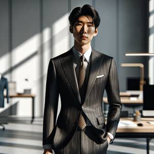 Luxurious Business Suit Asian Man Portrait in Office Scene