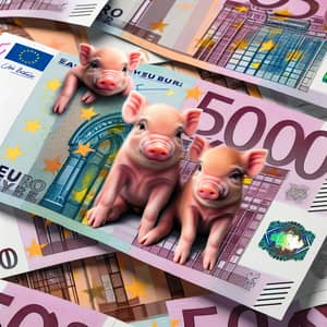 Playful 500 Euro Bills with Mini Piglets Inside