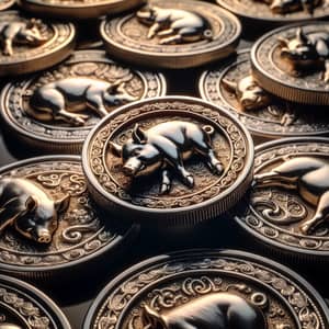 Intricately Designed Spanish Coins with Engraved Pigs
