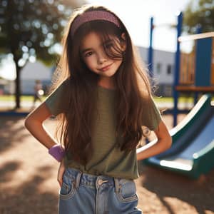 12-Year Old Girl with Brown Hair in Sunny Park | Kids Playground