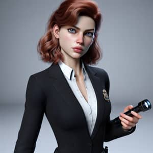 Photorealistic Woman in Black Suit | Detective Pose