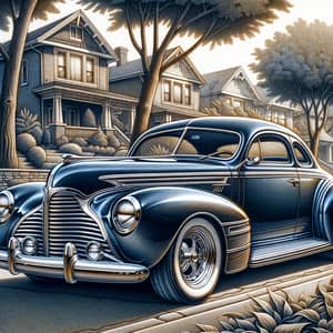 Classic Blue Coupe Style Car on Serene Suburban Street