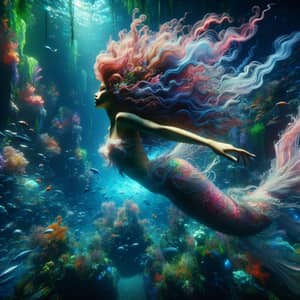 Enchanting Hispanic Mermaid in Vibrant Underwater Scene