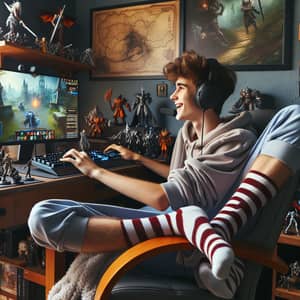 Teen Boy Playing Dota in Cozy Socks