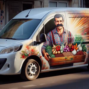 Vibrant Middle-Eastern Farmer Mural on Peugeot Partner Van