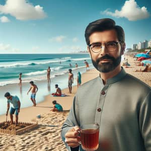 Indian Politician on Beach: Coastal Relaxation Scene
