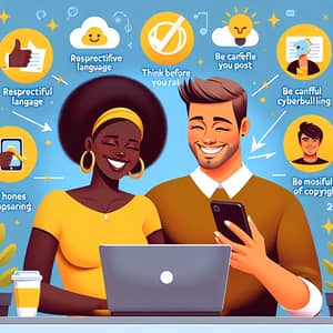 Positive Online Interactions & Netiquette Rules: Colorful Illustration