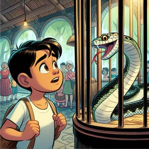 Curious Young Boy Visits Zoo and Sees Snake