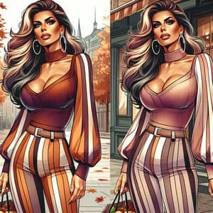Modern Mature Beauty - Fashionable Striped Outfit Illustration
