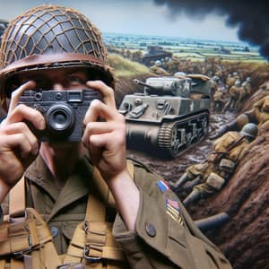 WW2 American Soldier Selfie in Battlefield | Vintage Photo