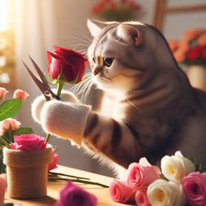 Cat Creating Vibrant Bouquet for International Women's Day