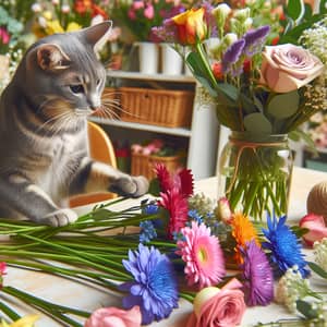 Grey Cat Florist Creating Colorful Bouquet | Flower Arrangement