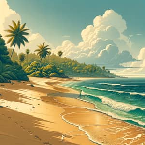 Tranquil Island Beach with Golden Sand and Lush Palm Forest