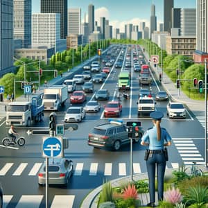 Daytime City Traffic: Law-Abiding Vehicles & Pedestrians