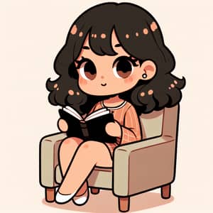 Cartoon Female Reading Sitting Comfortably Illustration
