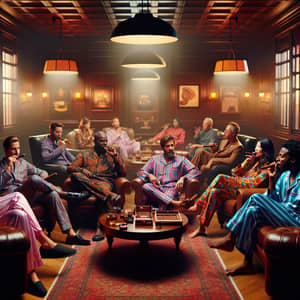 Colorful Pajama Party in Sophisticated Cigar Lounge