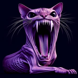 Scary Purple Cat with Huge Mouth - Spooky Feline Creature
