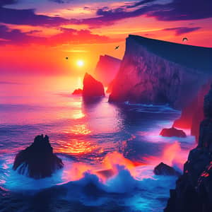 Breathtaking Sunset View Over Cliff by the Sea