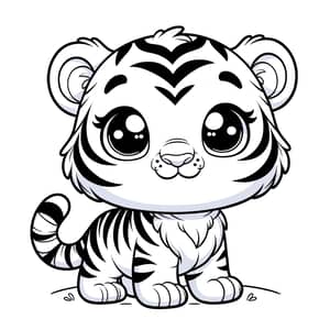 Cute Tiger Coloring Page for Kids | Black and White Sketch