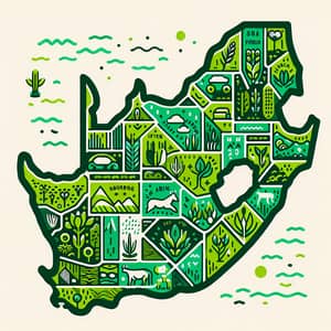 Green South Africa Map - Vibrant Shades Outlined Provinces
