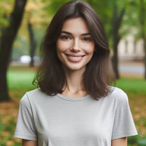 Smiling Caucasian Woman in Green Park | Autumn Portrait
