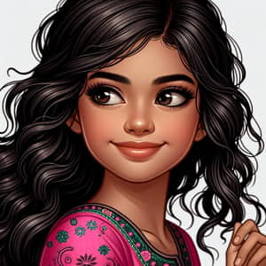 Vibrant South Asian Girl in Pink Dress | Age 14 Smiling Image