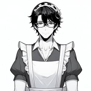 Confident Male Character in Maid Outfit with Glasses