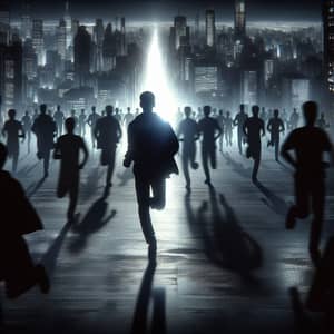 Dramatic Night Run in City: Enigmatic Escape to Light