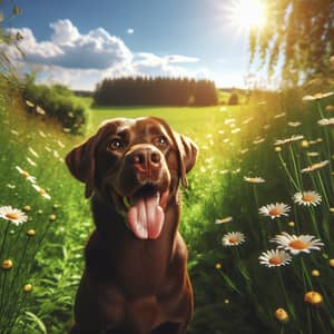 Playful Brown Labrador in Lush Green Field | Summertime Bliss
